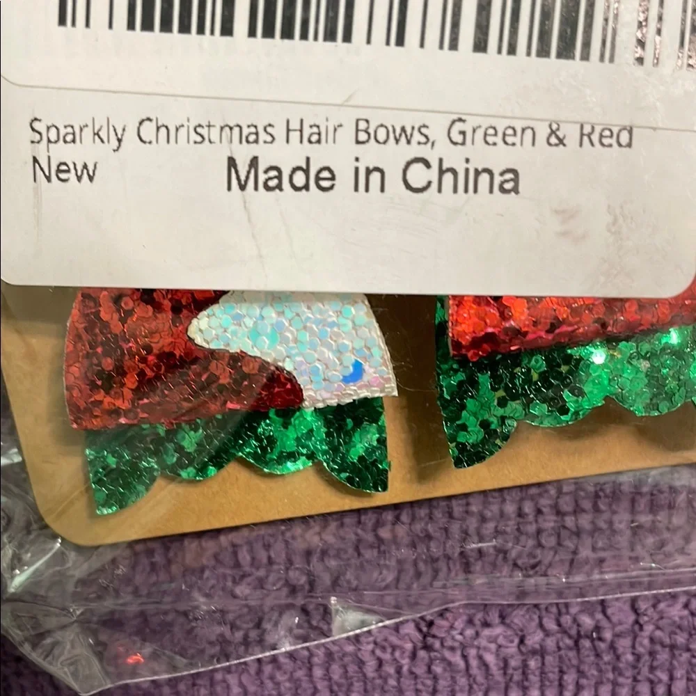 Glittery Red and Green Hair Bows